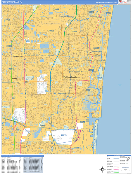 Fort Lauderdale Zip Code Wall Map